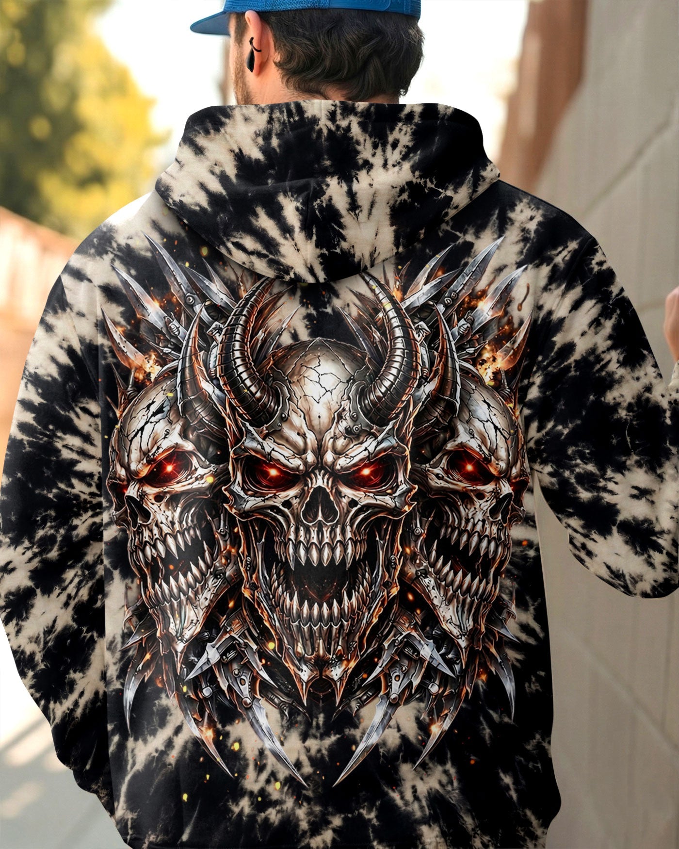 THREE  DEMON SKULLS SWIRL ALL OVER PRINT  - TLHN0104263