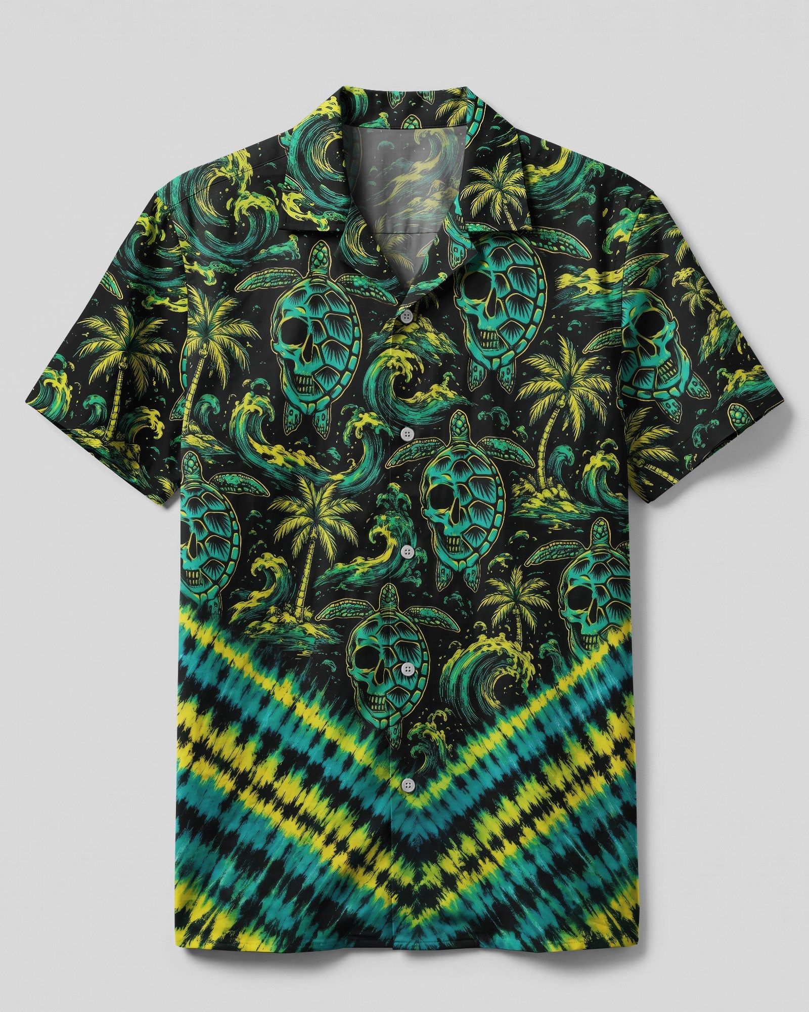 SKULL TURTLE OCEAN WAVES V PATTERN CAMP SHIRT  - TLNO0107261