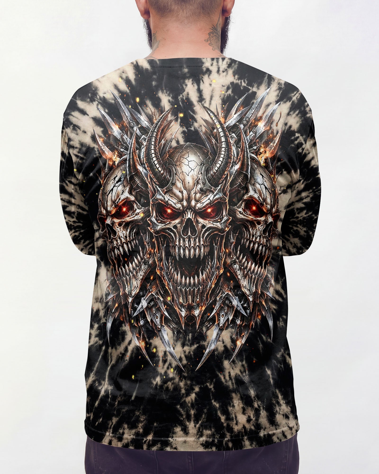THREE  DEMON SKULLS SWIRL ALL OVER PRINT  - TLHN0104263