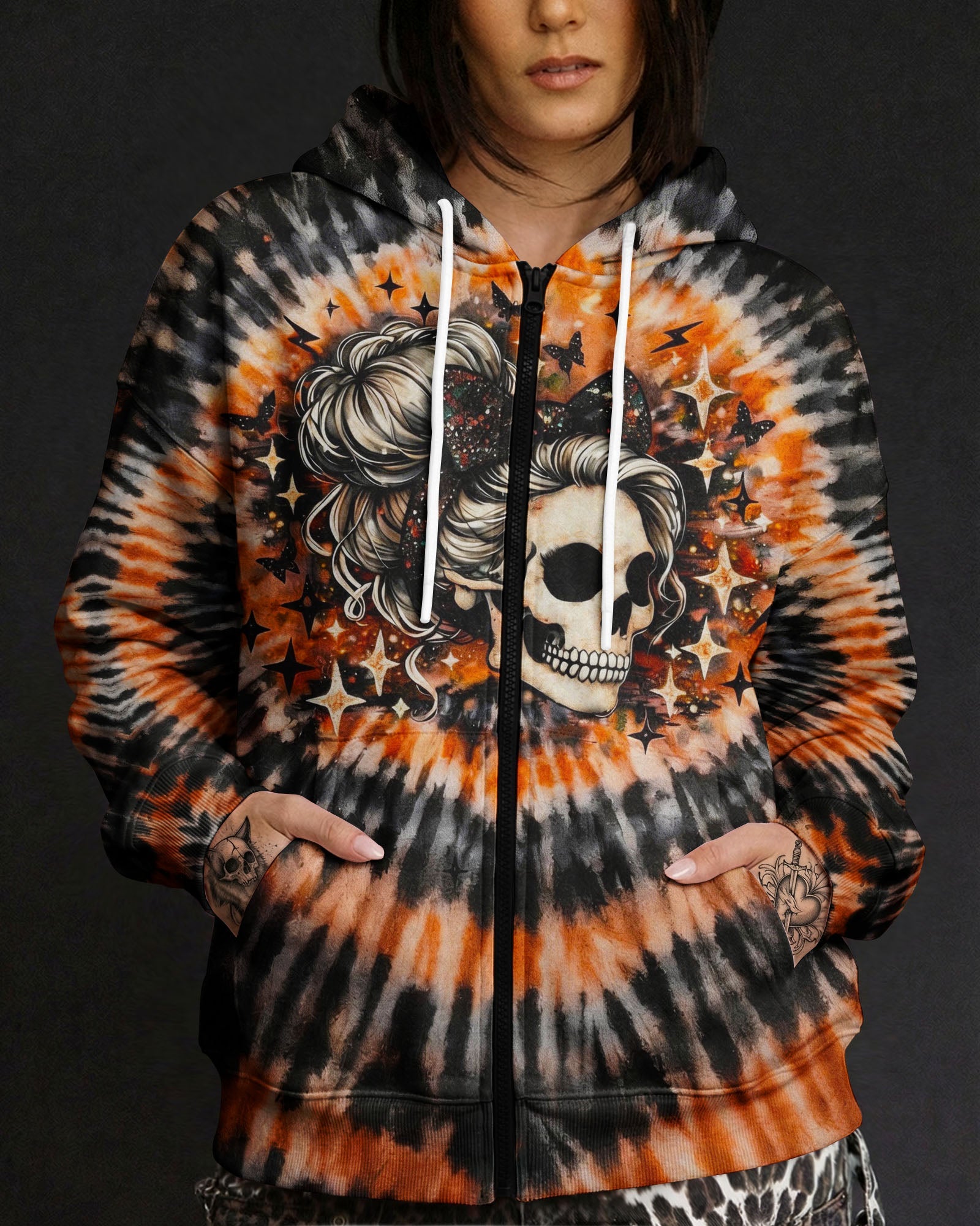 CUTE AS HELL MESSY BUN SKULL SWIRL ALL OVER PRINT - TLNO0204262